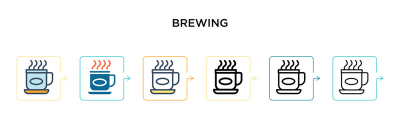 Brewing vector icon in 6 different modern styles. Black, two colored brewing icons designed in filled, outline, line and stroke style. Vector illustration can be used for web, mobile, ui