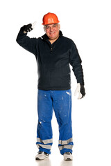 man with protective equipment showing thumbs up