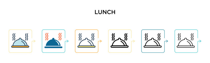 Lunch vector icon in 6 different modern styles. Black, two colored lunch icons designed in filled, outline, line and stroke style. Vector illustration can be used for web, mobile, ui