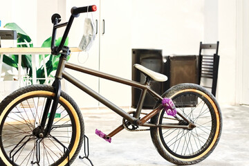 Bicycle parked inside an office