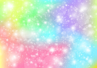 Rainbow pastel background with sparkles, for the little mermaid, unicorns. Space background.