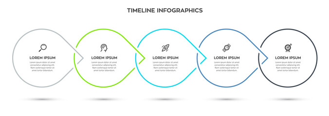 Vector Infographic thin line design with icons and 5 options or steps. Infographics for business concept.