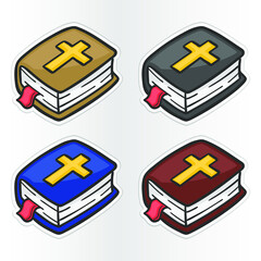 Bible Sticker Doodle Icon. Vector Clip art colors. School Tools and Objects Illustrations.