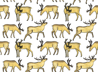 Deers isolated on white background, seamless pattern