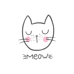 Cute Cat Doodle style illustrations. Set of Funny hand drawn cats.