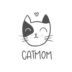 Catmom. Cute Cat Doodle style illustrations. Set of Funny hand drawn cats.