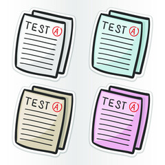 School Test Sticker Doodle Icon. Vector Clip art colors. School Tools and Objects Illustrations.