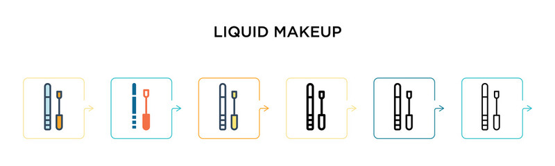 Liquid makeup vector icon in 6 different modern styles. Black, two colored liquid makeup icons designed in filled, outline, line and stroke style. Vector illustration can be used for web, mobile, ui