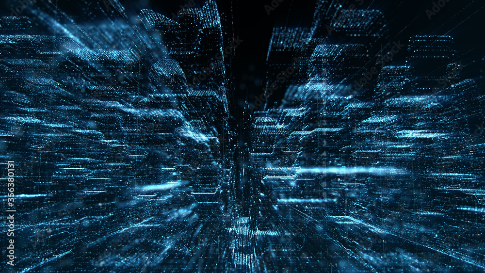 Aufkleber Futuristic digital generated motion abstract matrix cyber environment big data analytic artificial intelligent simulation for digital background