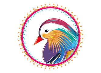 Von Hand gezeichnete Porträt einer Mandarinente im verzierten Rahmen