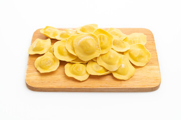 Traditional Italian ravioli pasta on white background