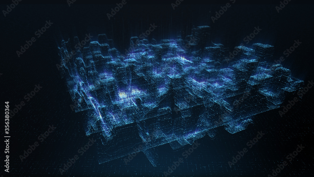 Poster Futuristic digital generated motion abstract matrix cyber environment big data analytic artificial intelligent simulation for digital background