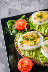 tasty and nutritious avocado sandwich and boiled egg