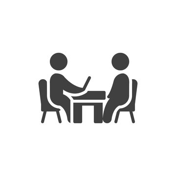 Business Meeting Vector Icon. Job Interview Filled Flat Sign For Mobile Concept And Web Design. Business People At The Table Glyph Icon. Symbol, Logo Illustration. Vector Graphics