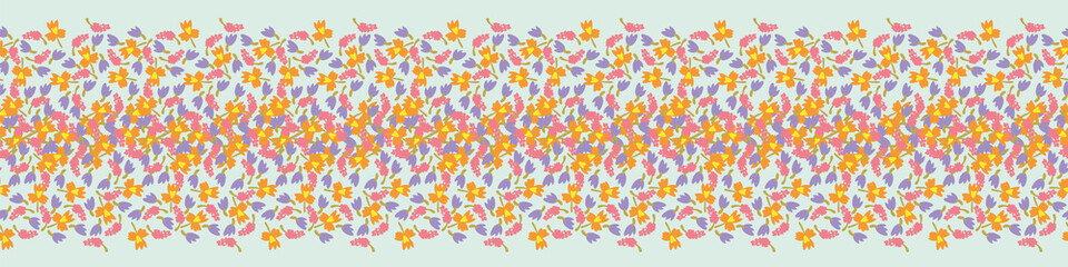 Seamless vector flowerbed border pattern. Decorative nature thee surface print design. For fabrics, stationery, and packaging.