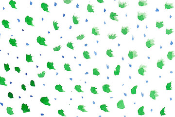 Abstract illustration of watercolor pattern with simple strokes on white background. Hand paint texture with green brushstrokes. Bright naive style. Geometrical backdrop for design print, postcard.