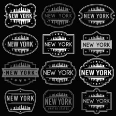 New York City Skyline. Premium Quality Stamp Frames. Grunge Design. Icon Art Vector. Old Style Frames.