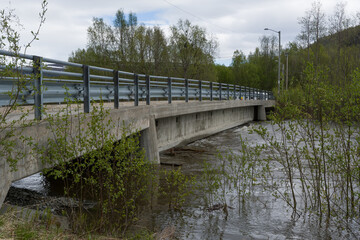 Tverrelvdalen river flooding a small bridge