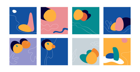 Set of creative minimalist hand painted illustrations for wall decoration, postcard or brochure cover design.Vector EPS8.Minimalist background