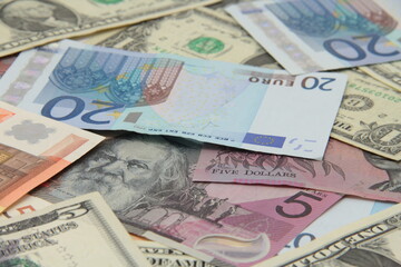 Obraz na płótnie Canvas Background of international paper money.