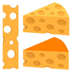 Cheese. Vector illustration of food, pieces of cheese. Set of three elements, pieces, objects.