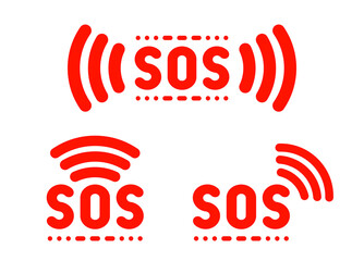 SOS sign, icon, label, marker set. Vector illustration