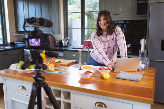 Plus Size Female Vlogger Self Isolating Cooking At Home 