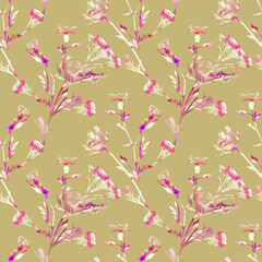 Field flowers with curry plant, seamless pattern