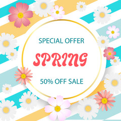 Bright, juicy spring-summer background with daisy wildflowers.