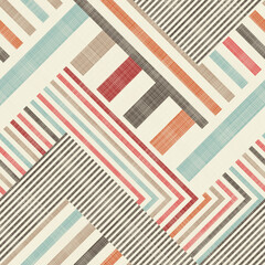 Fototapeta premium Abstract seamless striped geometric pattern on texture background in retro colors. Creative vector pattern for ceramic tile, wallpaper, linoleum, textile, web page background.