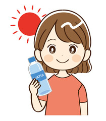 女性、水分補給、笑顔