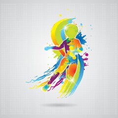 Fototapeta na wymiar dancing boy with colorful splash