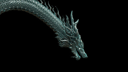 Chinese Dragon digital wire-frame green color bent body with 3d rendering include alpha clipping path.