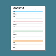 Blog weekly post planner page