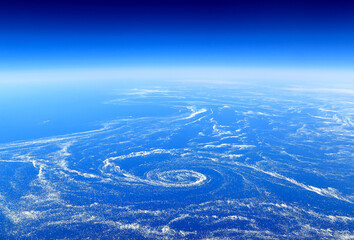 Aerial view of sea ice caught in marine currents off the coast of Canada.