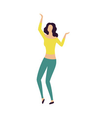 Woman dancing in nightclub vector, female having fun, lady relaxing flat style. Partying and celebration, active lifestyle hobby and leisure of dancer