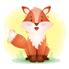 cute fox in the children's style. cute cartoon fox vector illustration
