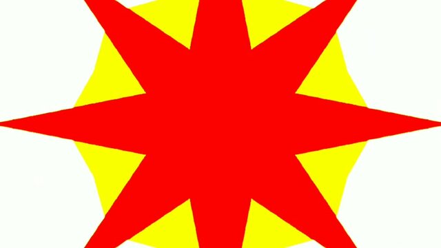 Graphic effect in the form of a yellow and red star on the central point of the frame