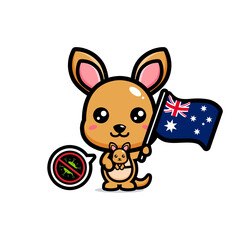 Kangaroo vector design holding the Australian flag with a stop virus symbol