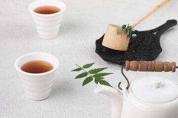 tea cup with teapot food background