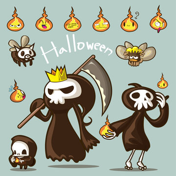 Character Design Halloween Set : MESSENGER OF DEATH and Friend. And mix object ghost.