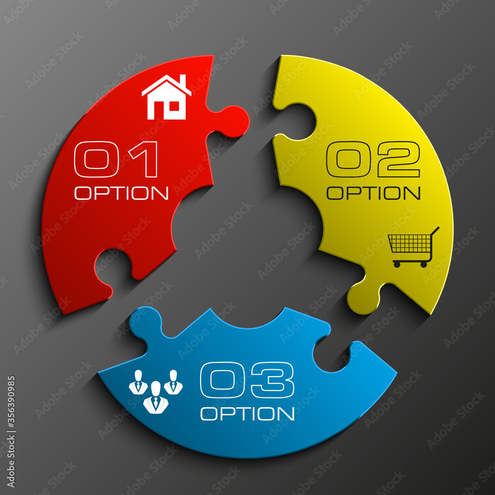 Fototapete three sided 3d puzzle presentation infographic template with explanatory text field for business sta