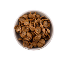 breakfast cereal in white bowl on white background