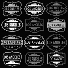 Los Angeles California Skyline. Premium Quality Stamp Frames. Grunge Design. Icon Art Vector. Old Style Frames.