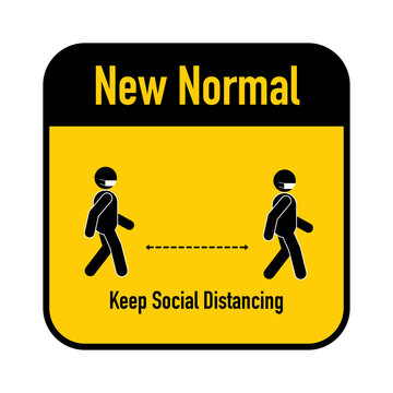 Stick figure keep social distancing while walking in public area sign. Symbol vector illustration.