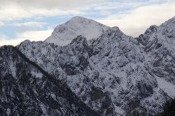 High dangerous mountains on a cold winter day.
