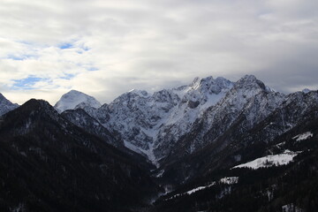 High dangerous mountains on a cold winter day.