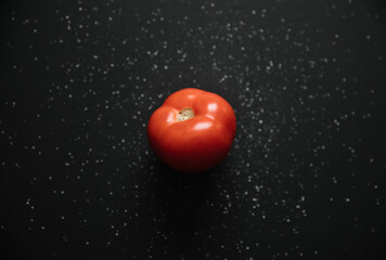Tomato isolated on a black matte finish background