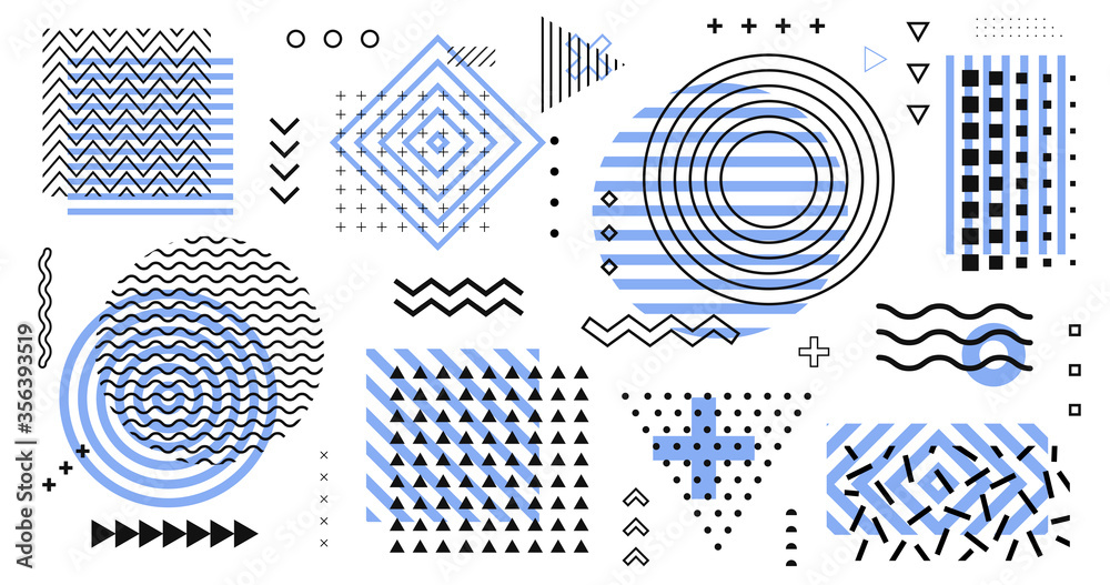 Poster collection of retro elements. trendy geometric shapes pattern vector design. memphis design for post