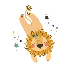 Cute lion. Use this clipart to create baby shower invites, nursery art, birthday decor, greeting cards, children's clothing. Vector illustration.